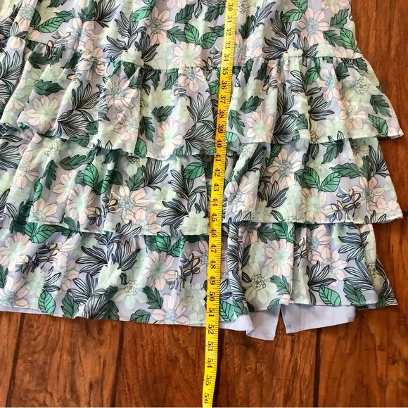 NWT LOFT Blue and Black Green Floral Maxi Dress Layered Ruffles Puff Sleeves - Picture 15 of 15